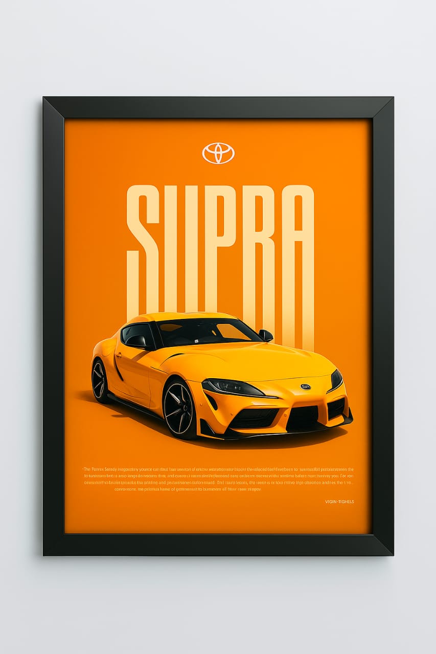 Toyota Supra Sports Car Wall Frame – Premium Gloss Print perfect for car lovers and collectors.